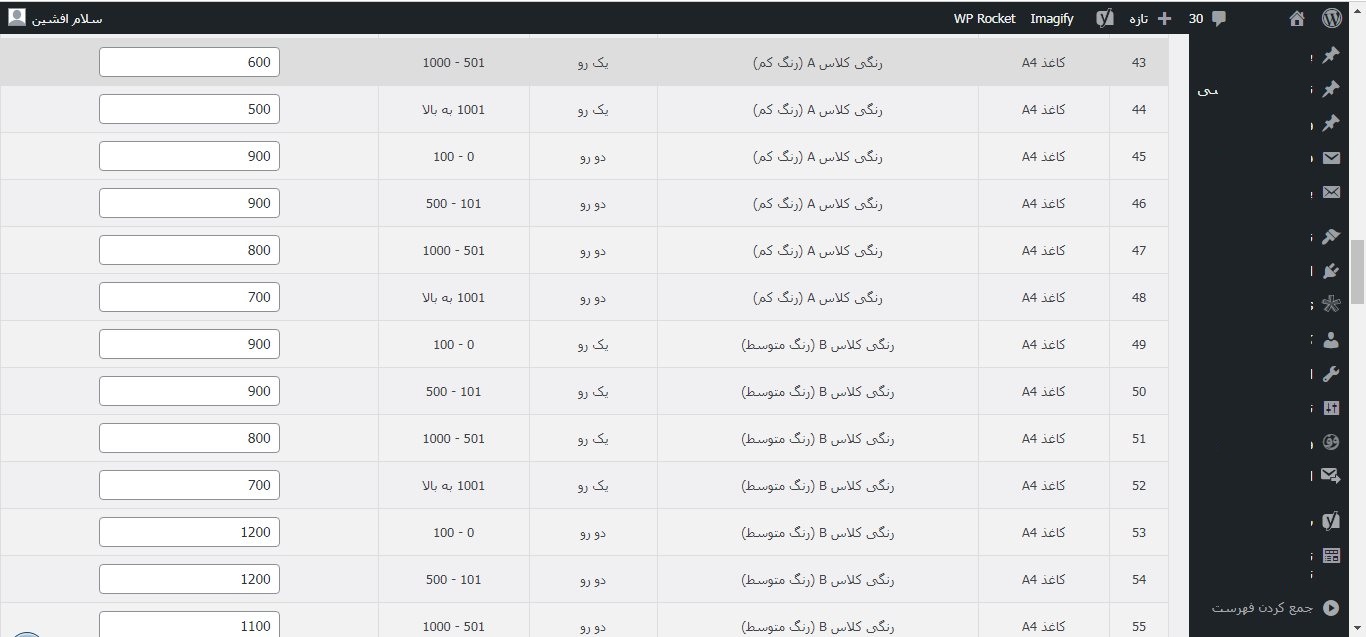 تعیین قیمت چاپ بر اساس سایز کاغذ - رنگ بندی - یک رو و دو رو
