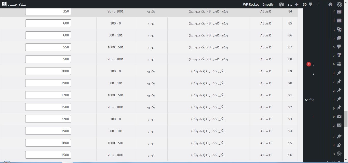 تعیین قیمت چاپ بر اساس سایز کاغذ - رنگ بندی - یک رو و دو رو